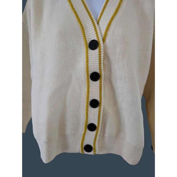 En Crème M/L Womens Cardigan With Smiley Patch & Yellow Stripe Details emoji - Picture 3 of 9